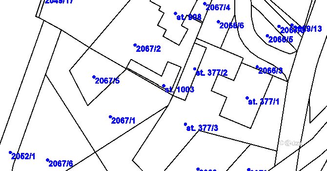 Parcela st. 1003 v KÚ Hanušovice, Katastrální mapa