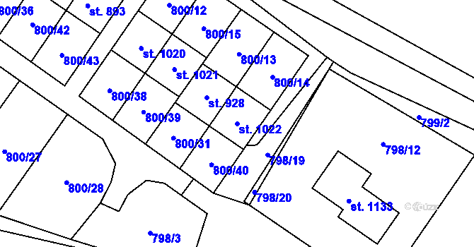 Parcela st. 1022 v KÚ Hanušovice, Katastrální mapa