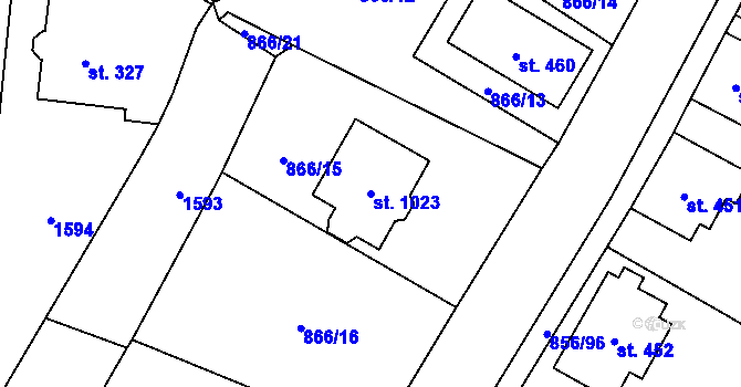 Parcela st. 1023 v KÚ Hanušovice, Katastrální mapa