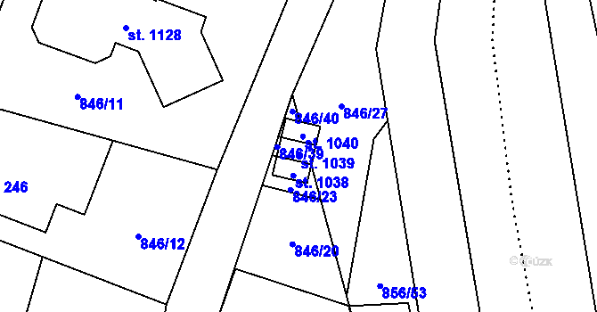 Parcela st. 1039 v KÚ Hanušovice, Katastrální mapa