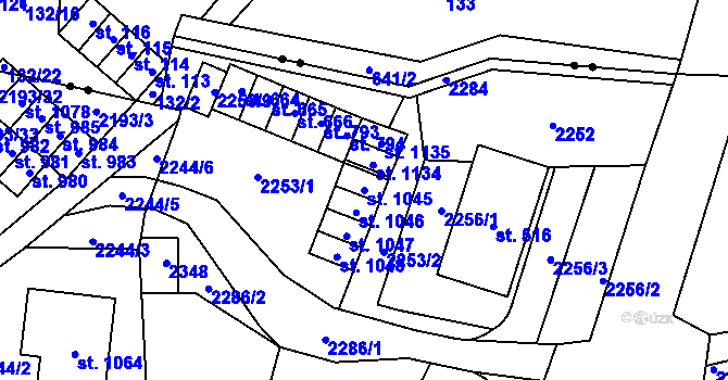 Parcela st. 1045 v KÚ Hanušovice, Katastrální mapa