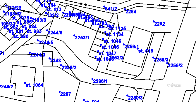 Parcela st. 1047 v KÚ Hanušovice, Katastrální mapa