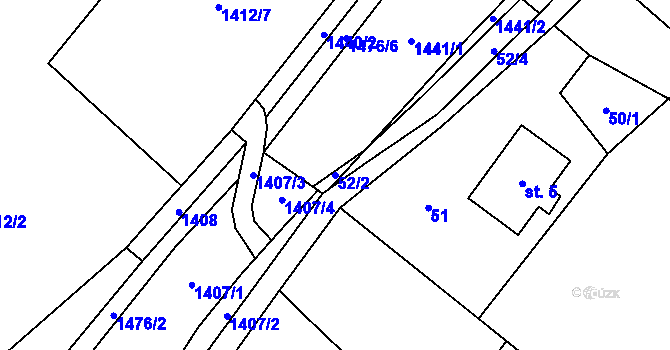 Parcela st. 52/2 v KÚ Hanušovice, Katastrální mapa