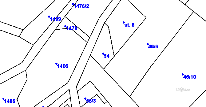 Parcela st. 54 v KÚ Hanušovice, Katastrální mapa