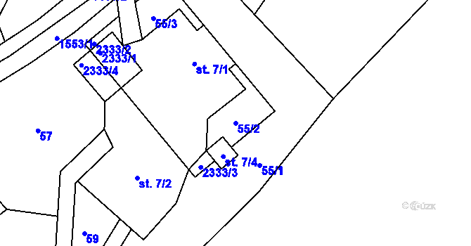 Parcela st. 55/2 v KÚ Hanušovice, Katastrální mapa