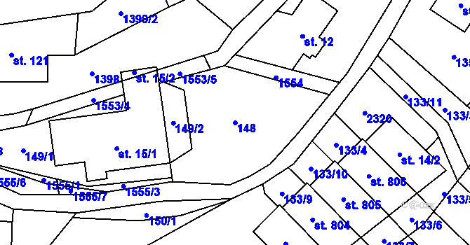 Parcela st. 148 v KÚ Hanušovice, Katastrální mapa