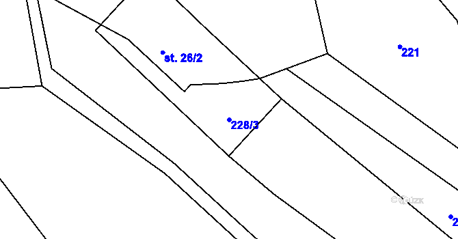 Parcela st. 228/3 v KÚ Hanušovice, Katastrální mapa