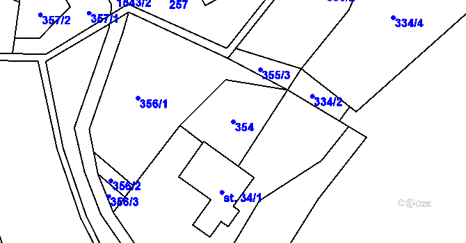 Parcela st. 354 v KÚ Hanušovice, Katastrální mapa