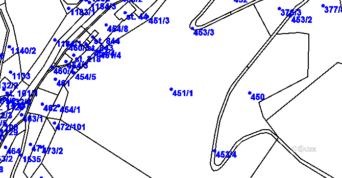 Parcela st. 451/1 v KÚ Hanušovice, Katastrální mapa