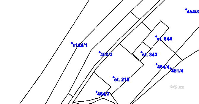 Parcela st. 460/3 v KÚ Hanušovice, Katastrální mapa