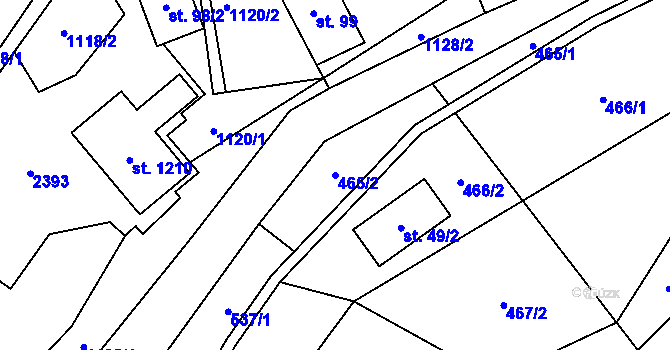 Parcela st. 465/2 v KÚ Hanušovice, Katastrální mapa