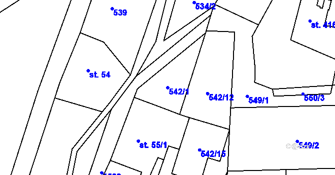 Parcela st. 542/1 v KÚ Hanušovice, Katastrální mapa