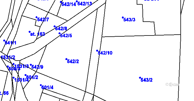 Parcela st. 542/10 v KÚ Hanušovice, Katastrální mapa