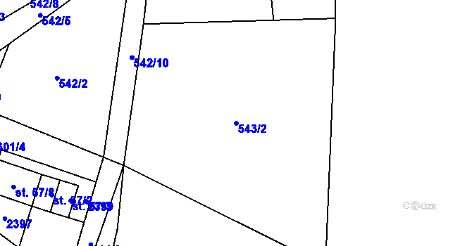 Parcela st. 543/2 v KÚ Hanušovice, Katastrální mapa