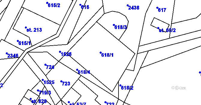 Parcela st. 618/1 v KÚ Hanušovice, Katastrální mapa