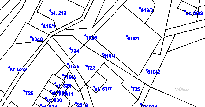 Parcela st. 618/4 v KÚ Hanušovice, Katastrální mapa