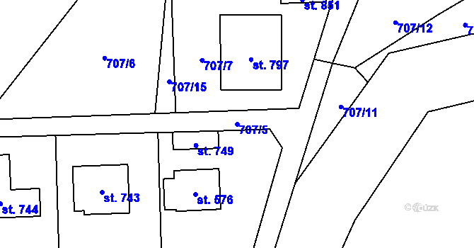 Parcela st. 707/5 v KÚ Hanušovice, Katastrální mapa