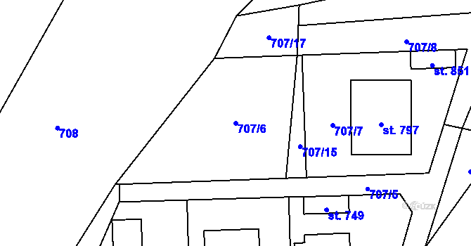 Parcela st. 707/6 v KÚ Hanušovice, Katastrální mapa