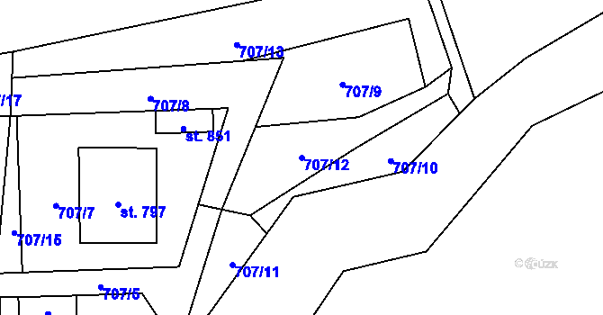 Parcela st. 707/12 v KÚ Hanušovice, Katastrální mapa
