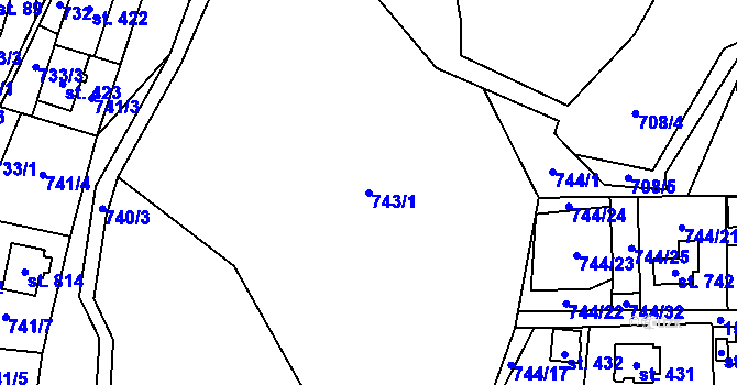 Parcela st. 743/1 v KÚ Hanušovice, Katastrální mapa