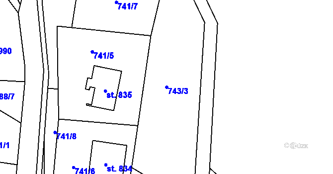 Parcela st. 743/3 v KÚ Hanušovice, Katastrální mapa