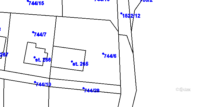 Parcela st. 744/6 v KÚ Hanušovice, Katastrální mapa
