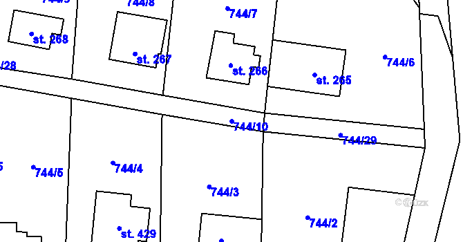 Parcela st. 744/10 v KÚ Hanušovice, Katastrální mapa