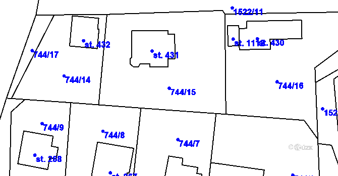 Parcela st. 744/15 v KÚ Hanušovice, Katastrální mapa