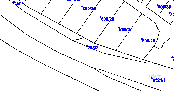Parcela st. 798/2 v KÚ Hanušovice, Katastrální mapa