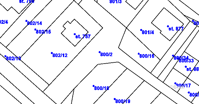 Parcela st. 800/2 v KÚ Hanušovice, Katastrální mapa