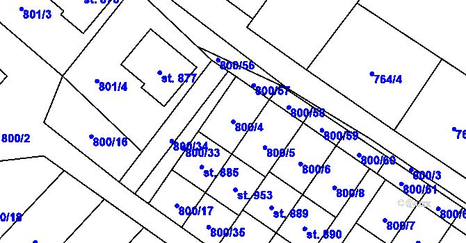 Parcela st. 800/4 v KÚ Hanušovice, Katastrální mapa