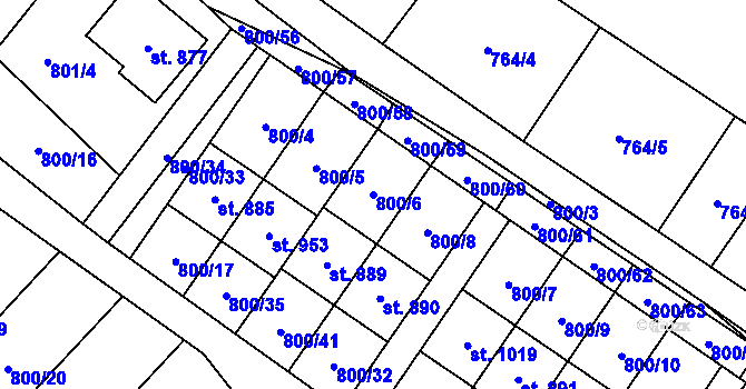 Parcela st. 800/6 v KÚ Hanušovice, Katastrální mapa
