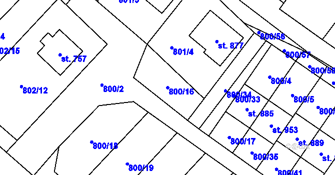 Parcela st. 800/16 v KÚ Hanušovice, Katastrální mapa