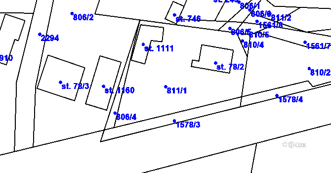 Parcela st. 811/1 v KÚ Hanušovice, Katastrální mapa