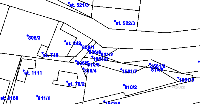 Parcela st. 811/2 v KÚ Hanušovice, Katastrální mapa