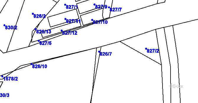 Parcela st. 826/7 v KÚ Hanušovice, Katastrální mapa
