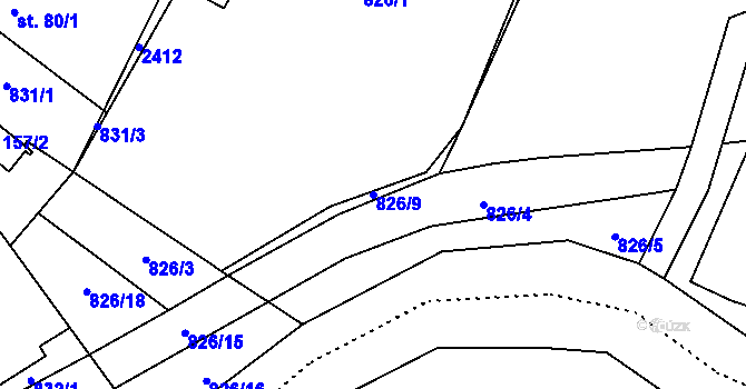 Parcela st. 826/9 v KÚ Hanušovice, Katastrální mapa