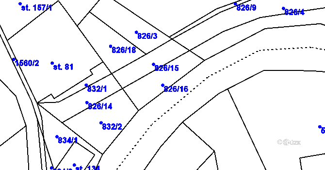 Parcela st. 826/16 v KÚ Hanušovice, Katastrální mapa