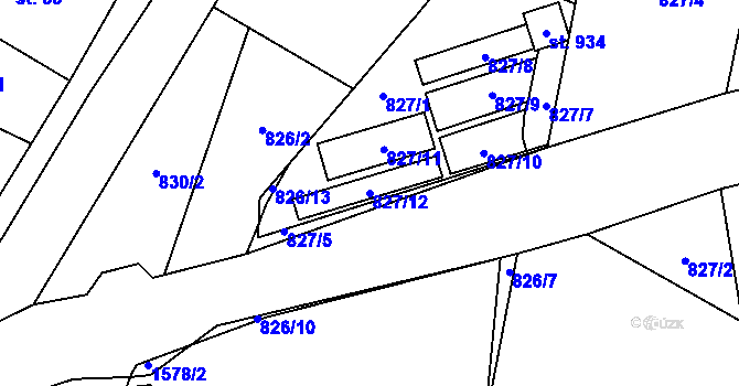 Parcela st. 827/12 v KÚ Hanušovice, Katastrální mapa