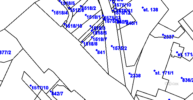 Parcela st. 841 v KÚ Hanušovice, Katastrální mapa