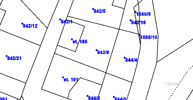 Parcela st. 842/8 v KÚ Hanušovice, Katastrální mapa