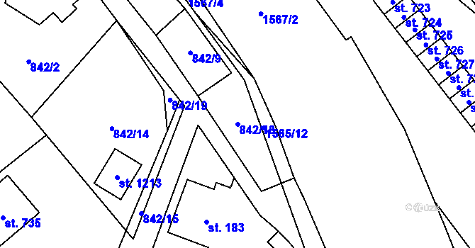 Parcela st. 842/18 v KÚ Hanušovice, Katastrální mapa