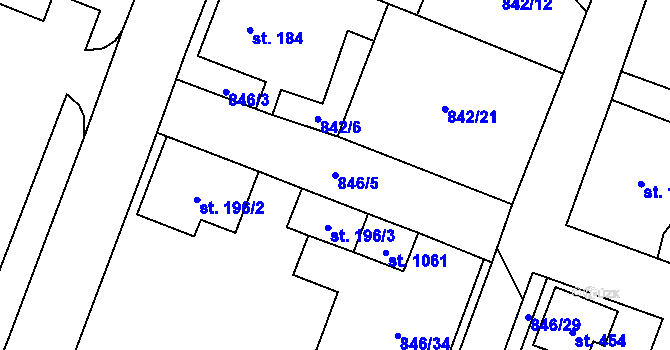 Parcela st. 846/5 v KÚ Hanušovice, Katastrální mapa