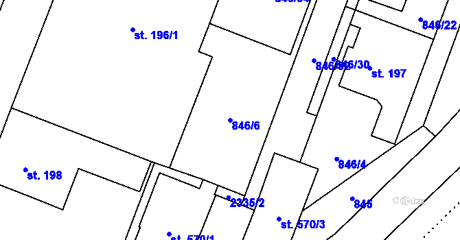 Parcela st. 846/6 v KÚ Hanušovice, Katastrální mapa