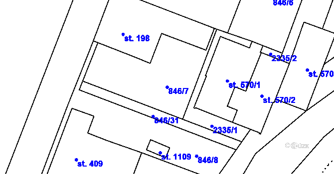Parcela st. 846/7 v KÚ Hanušovice, Katastrální mapa