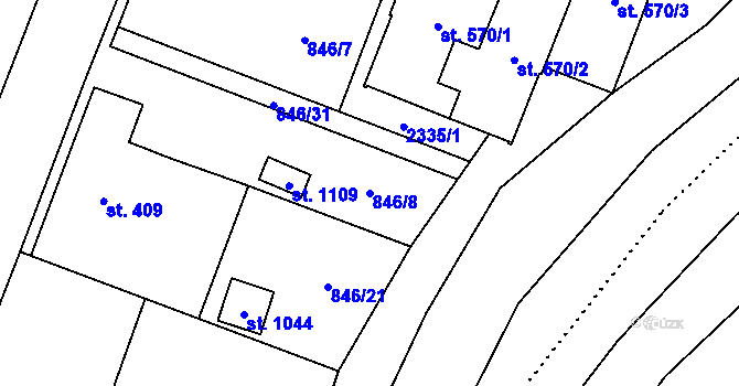 Parcela st. 846/8 v KÚ Hanušovice, Katastrální mapa