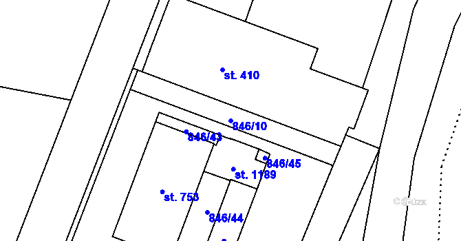 Parcela st. 846/10 v KÚ Hanušovice, Katastrální mapa