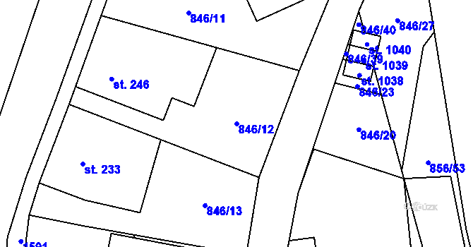 Parcela st. 846/12 v KÚ Hanušovice, Katastrální mapa