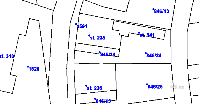 Parcela st. 846/14 v KÚ Hanušovice, Katastrální mapa