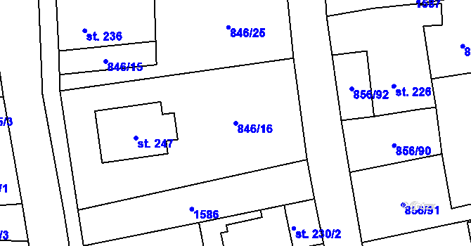 Parcela st. 846/16 v KÚ Hanušovice, Katastrální mapa